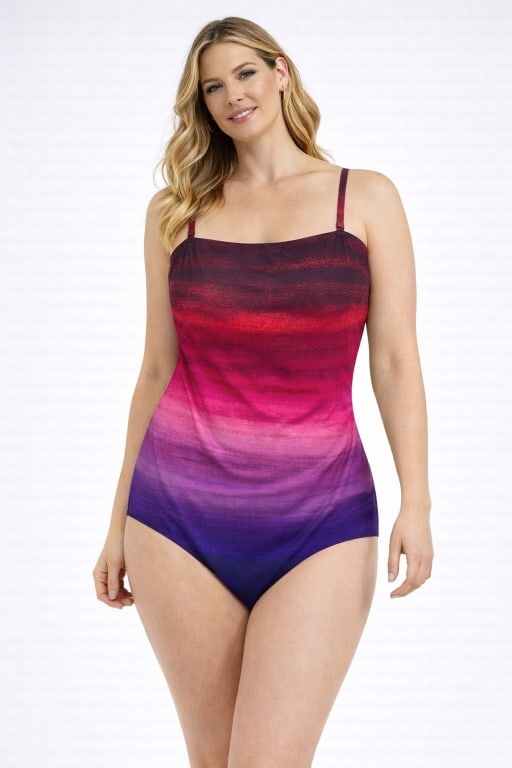 858NEW GOTTEX OMBRE COLORS SHIRRED SWIMSUIT XL 16 (1 of 5)