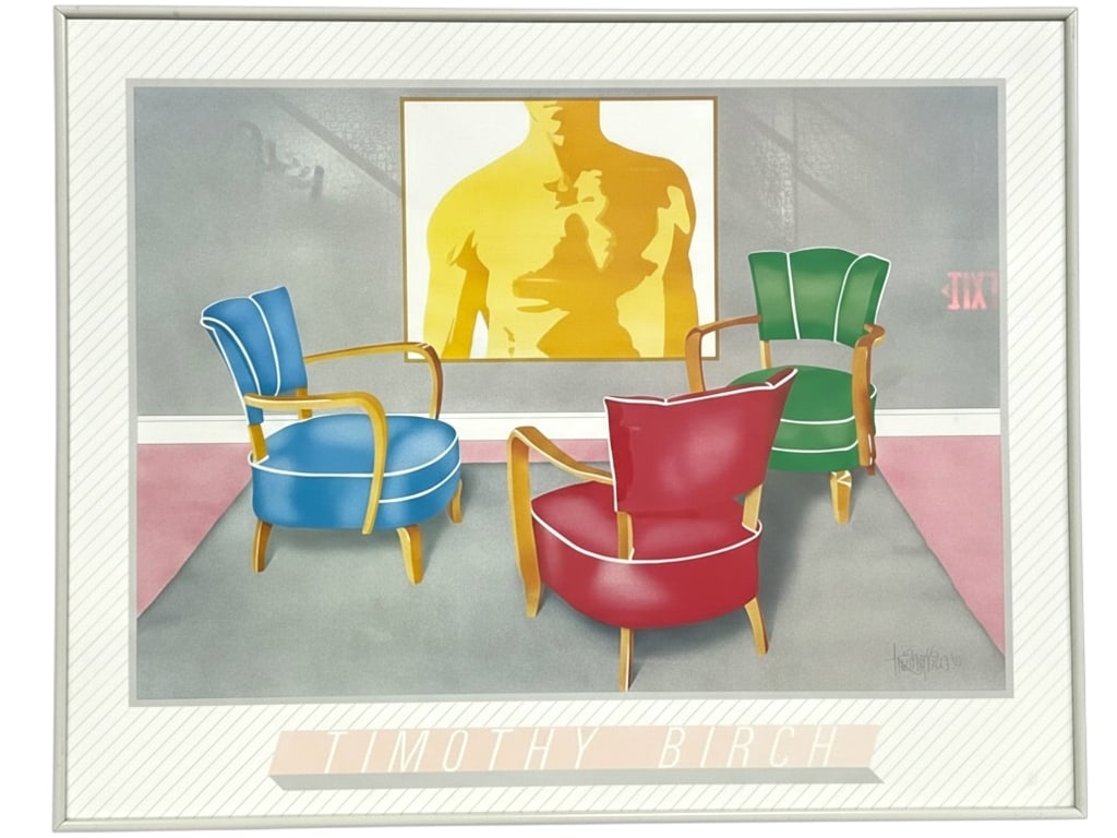 TIMOTHY BIRCH NTERIOR CHAIRS FRAMED ART PRINT 30": *for alternative shipping options please go to www.dejavuauctionshipping.com-TIMOTHY BIRCH INTERIOR CHAIRS FRAMED ART PRINT-Striking framed art print by artist Timothy Birch featuring a bold Art Deco