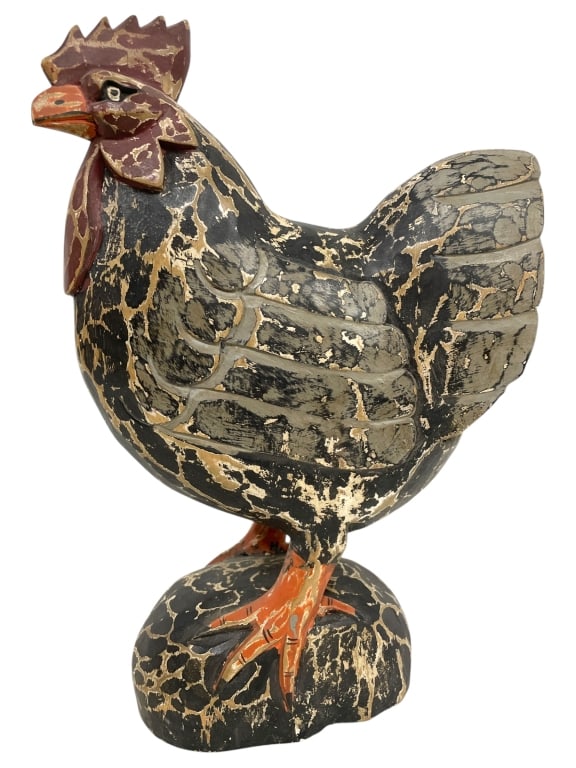 VINTAGE FOLK ART HAND CARVED WOOD ROOSTER 14" (1 of 5)