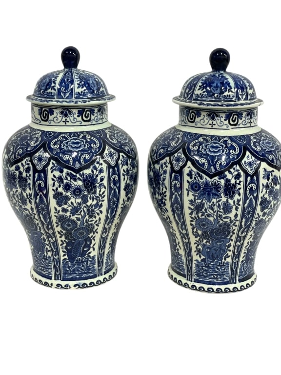BOCH DELFT BLUE & WHITE LIDDED JARS BELGIUM 13" (1 of 9)
