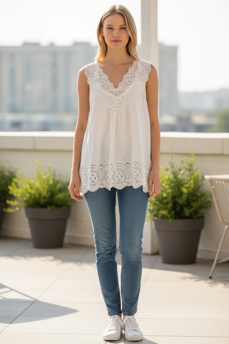 WHITE EYELET EMBROIDERY SUMMER TANK TOP L XL: For ALTERNATE shipping quote or LOCAL PICK-UP DETAILS, please visit www.dejavuauctionshipping.comBy bidding on this listing, you understand and agree to be bound by the terms and conditions of DejaVu