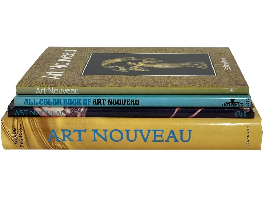 4 ART NOUVEAU REFERENCE BOOK 13": *for alternative shipping options please go to www.dejavuauctionshipping.com-ART NOUVEAU REFERENCE BOOK LOT – DECORATIVE ARTS & DESIGN-Collection of four vintage art reference books devoted to the