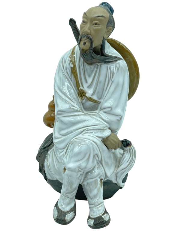 ASIAN PORCELAIN FIGURE OF LU DONG BIN 10": *for alternative shipping options please go to www.dejavuauctionshipping.com-ASIAN PORCELAIN FIGURE OF LU DONG BIN – ONE OF THE EIGHT IMMORTALS OF TAOISM-Decorative porcelain figural sculpture