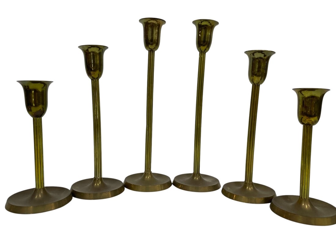 6 CENTURY SOLID BRASS CANDLESTICKS 10" - 2