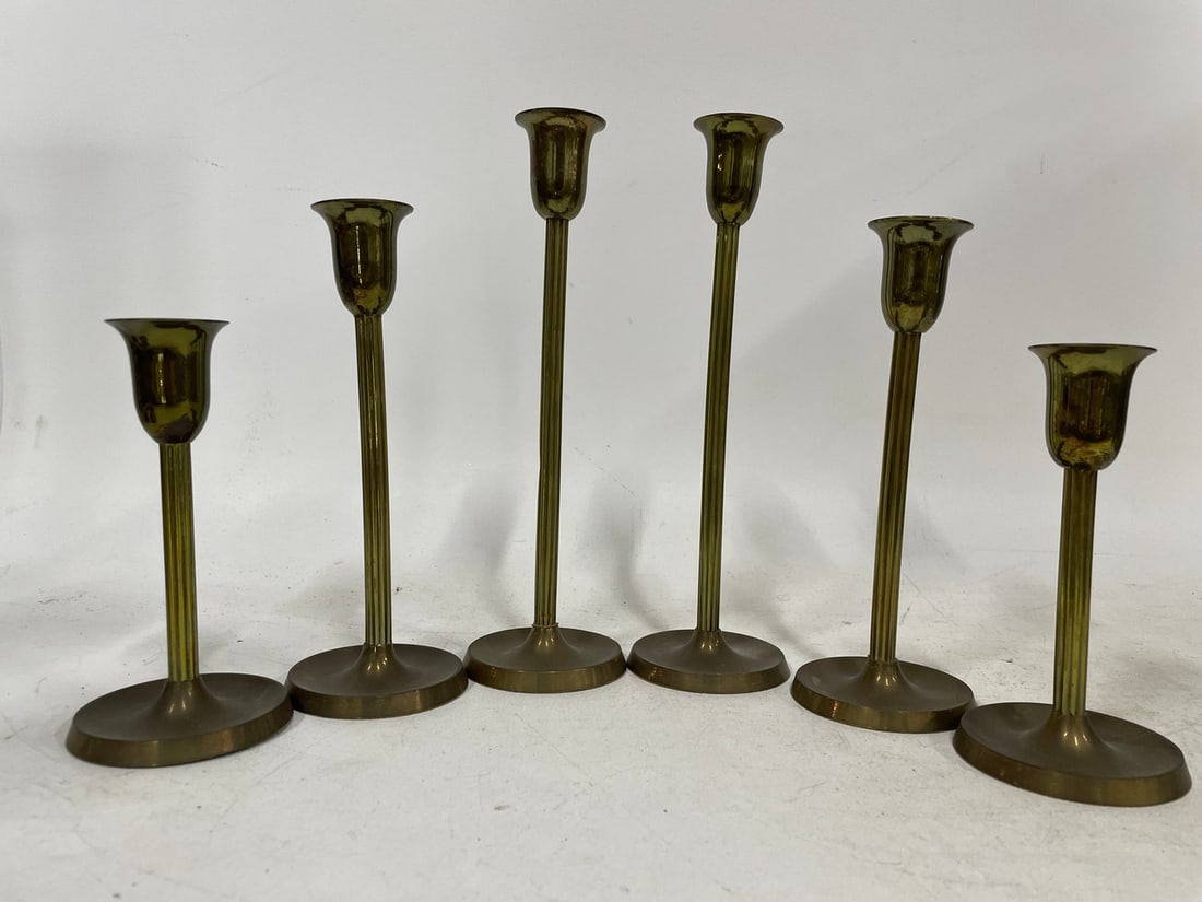 6 CENTURY SOLID BRASS CANDLESTICKS 10" - 3