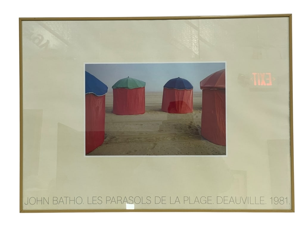 JOHN BATHO LES PARASOLS PRINT 28": *for alternative shipping options please go to www.dejavuauctionshipping.com-JOHN BATHO LES PARASOLS DE LA PLAGE DEAUVILLE 1981 FRAMED PHOTOGRAPHIC ART PRINT 20" X 28"-Framed photographic art print