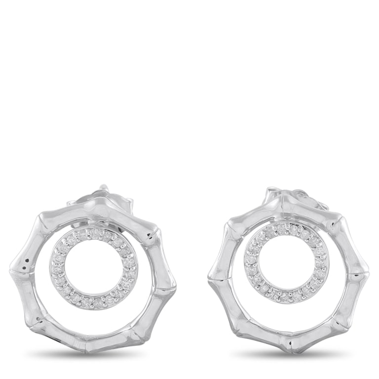 14K WHITE GOLD 0.16CT DIAMOND EARRINGS: *SPECIAL SHIPPING on Luxury Jewelry READ BELOW* These impeccably crafted earrings are incredibly chic. A bamboo motif adds a touch of timeless elegance, while sparkling Diamonds totaling 0.16 carats m