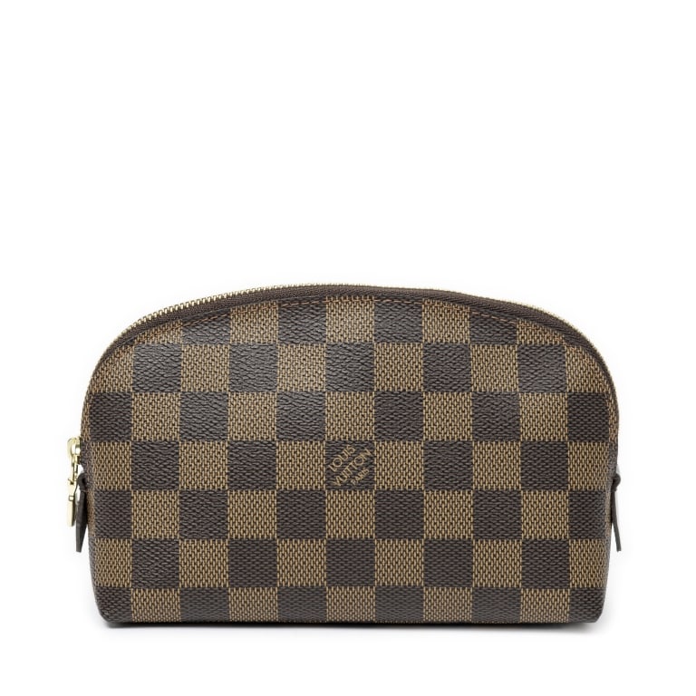 LOUIS VUITTON COSMETIC POUCH BRW DAMIER EBENE BAG: Louis Vuitton Cosmetic Pouch Brown Damier Ebene Golden Brass * COLOR: Brown * PRODUCTION CODE: CA2120 (22nd Week of 2010) * INCLUDED: None AA * CONDITION: 17*10.5*6cm * (3cm = 1inch