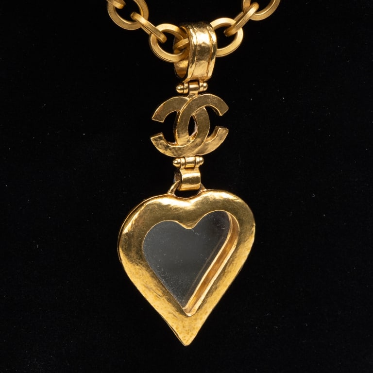 CHANEL VINTAGE HEART MIRROR PENDANT NECKLACE GOLD - 4