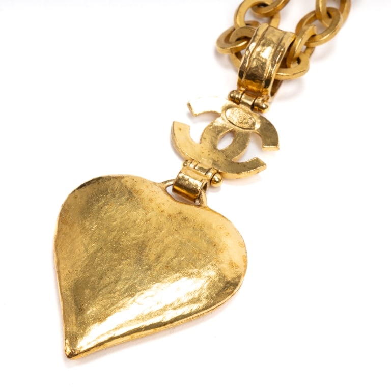CHANEL VINTAGE HEART MIRROR PENDANT NECKLACE GOLD - 5