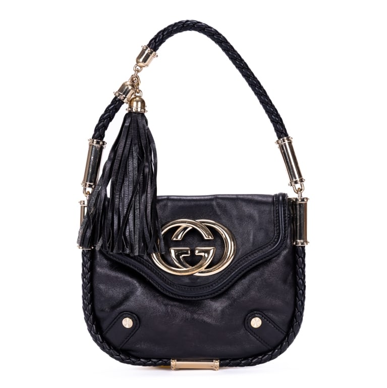 GUCCI TASSEL BRITT MINI BLACK SMOOTH CALFSKIN BAG: Gucci Tassel Britt Mini Black Smooth Calfskin Leather Gold * COLOR: Black * PRODUCTION CODE: 167733-001998 * INCLUDED: Charm A * CONDITION: 23*19*2cm * (3cm = 1inch approximately) * Luxury
