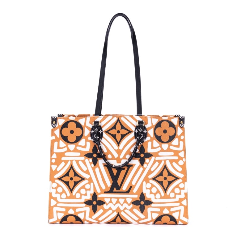 LOUIS VUITTON LTD CRAFTY ONTHEGO GM ORG/BLK BAG: Louis Vuitton Ltd. Ed. Crafty Onthego GM Orange/Black Crafty Monogram Giant Golden Brass * COLOR: Orange/Black * PRODUCTION CODE: FP3280 (38th week of 2020) * INCLUDED: None A * CONDITION: 42*32*17cm