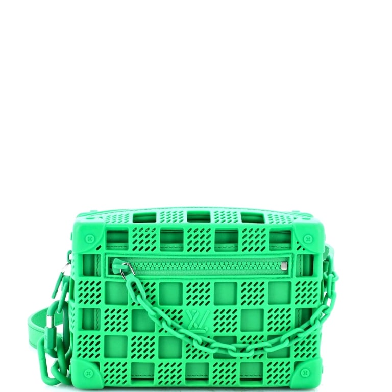 LOUIS VUITTON SOFT TRUNK MINI GRN PERFORATED BAG: Louis Vuitton Soft Trunk Mini Green Recycled Perforated Rubber Silver * COLOR: Green * PRODUCTION CODE: NFC Tag * INCLUDED: Dustbag A * CONDITION: 20*13*8cm * (3cm = 1inch approximately) * Luxury bags