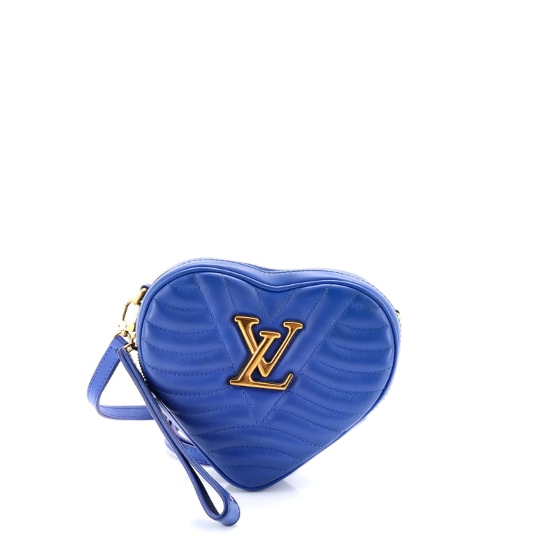 LOUIS VUITTON NEW WAVE HEART CROSSBODY BLUE BAG: Louis Vuitton New Wave Heart Crossbody Blue Quilted Leather Golden Brass * COLOR: Blue * PRODUCTION CODE: NZ2109 (20th week of 2019) * INCLUDED: Detachable Strap AA * CONDITION: 18*16*6cm * (3cm = 1in