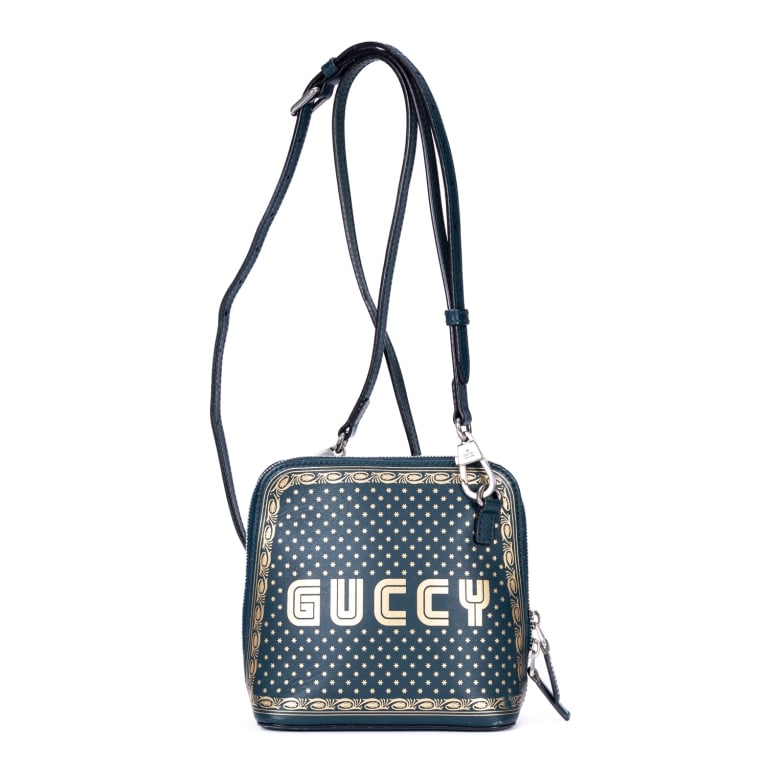 GUCCI SEGA COLL CROSSBODY MINI GREEN GUCCY BAG: Gucci Sega Collection Guccy Print Crossbody Mini Green Guccy Print Calfskin Leather Silver * COLOR: Green * PRODUCTION CODE: 511189-467891 * INCLUDED: Strap, Dustbag A * CONDITION: 17*17*8cm * (3cm =