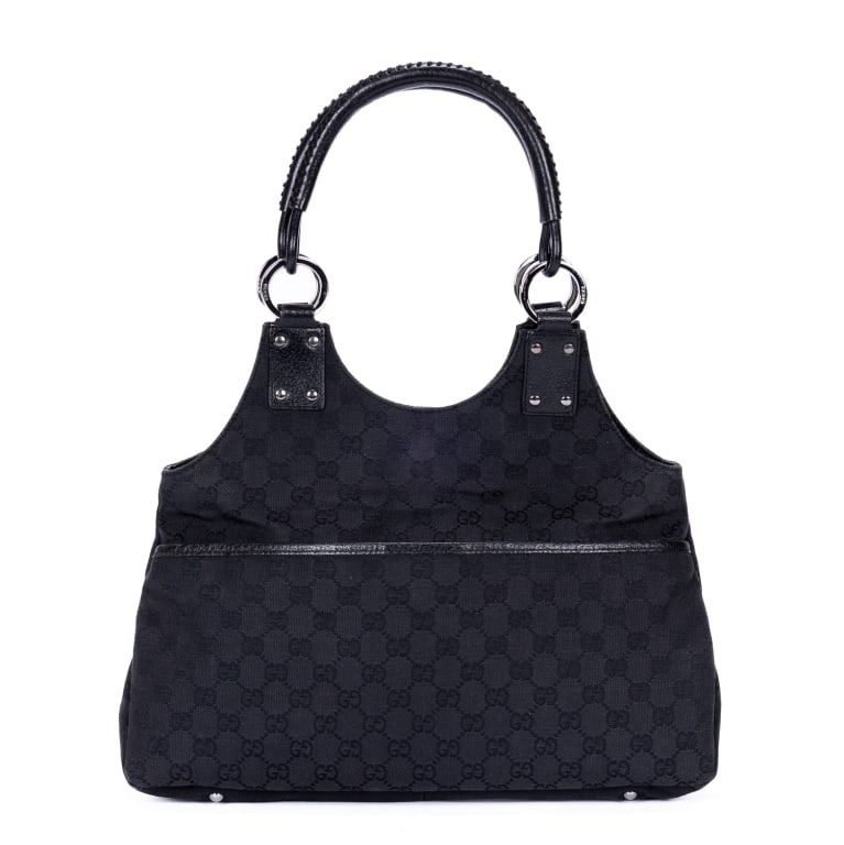 GUCCI VINTAGE HOBO BLACK MONOGRAM BAG: Gucci Vintage Hobo Black Monogram Canvas Silver * COLOR: Black * PRODUCTION CODE: 132260-002122 * INCLUDED: Dustbag A * CONDITION: 38*30*9cm * (3cm = 1inch approximately) * Luxury bags are kept offsit