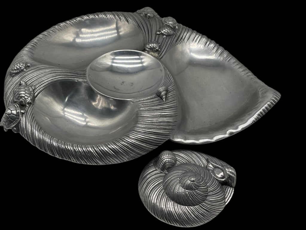 ALUMINUM SEA SERVING TRAY DIVIDED TURTLE SHELL - 5