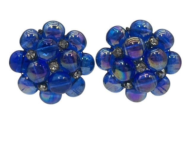 VINTAGE "VOGUE" SIGNED BLUE BUBBLE CLIP EARRINGS (1 of 6)