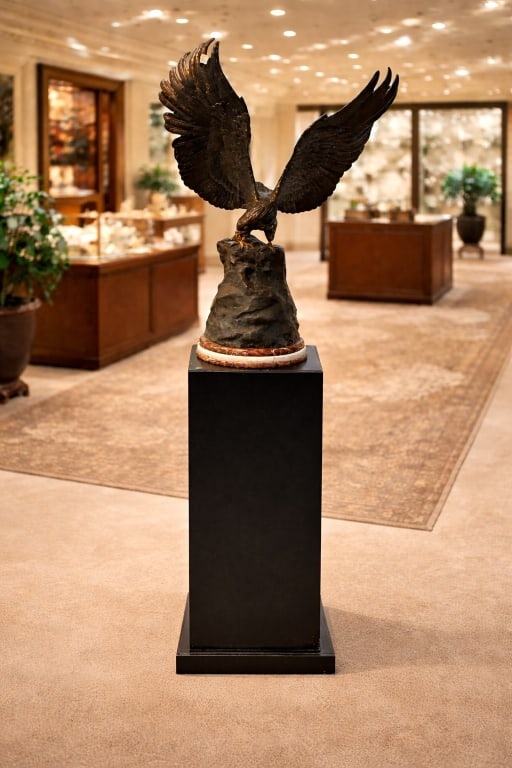 LARGE EAGLE SCULPTURE ON MARBLE BASE WITH STAND (1 of 11)