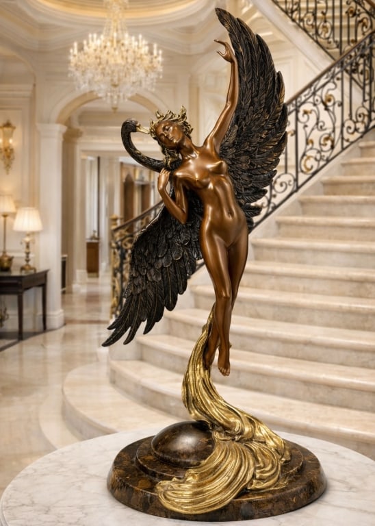 IRA REINES LIMITED EDITION "LEDA AND THE SWAN" 30": IRA REINES LIMITED EDITION WENTWORTH GALLERY REINES “LEDA AND THE SWAN” FIGURAL SCULPTURE 53/395 Elegant limited edition figural sculpture titled Leda and the Swan, identified to the underside