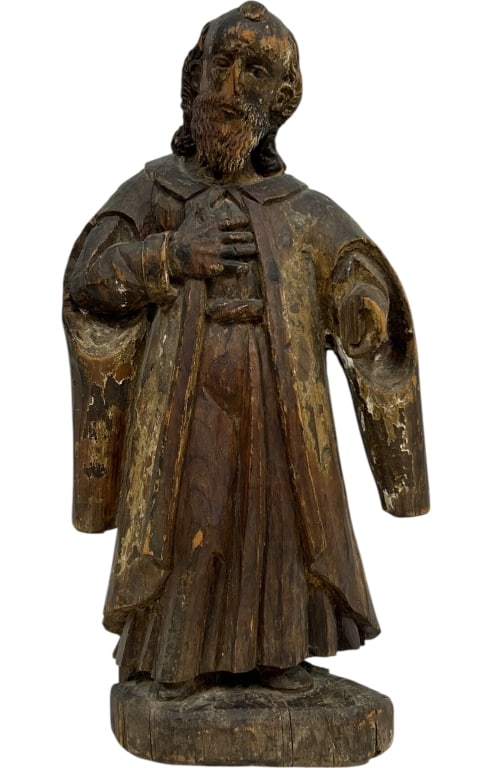 ANTIQUE HAND-CARVED WOOD ECCLESIASTICAL STATUE 25" (1 of 13)