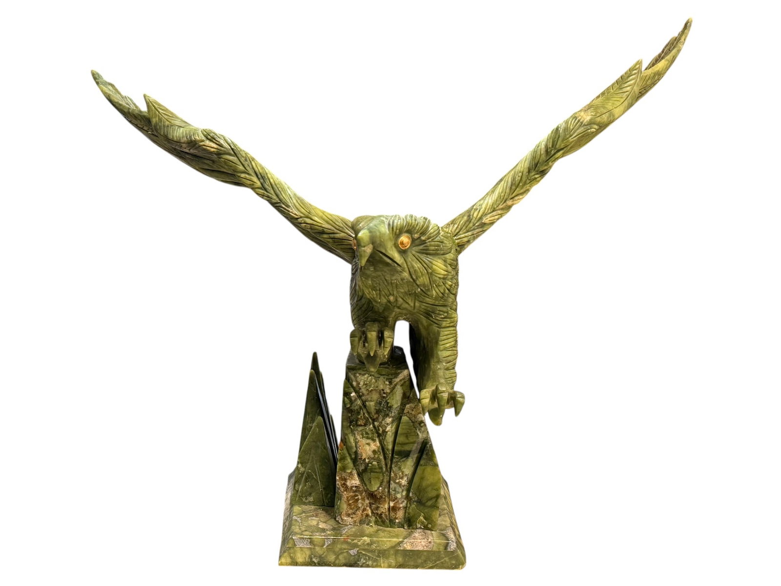 CARVED EAGLE SCULPTURE GREEN MARBLE ON BASE 20" (1 of 9)
