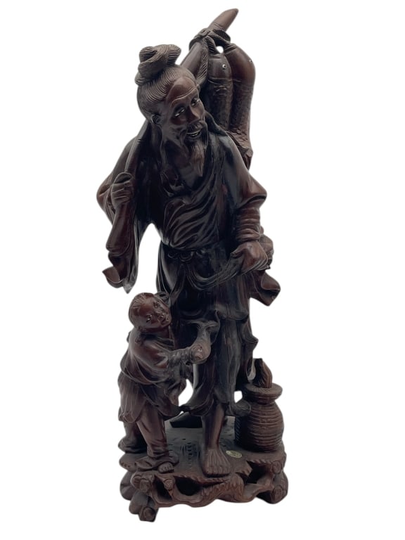 CARVED ORIENTAL STATUE POOR MAN W/ CHILD 15" (1 of 8)