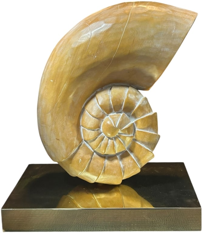 NAUTILUS SHELL SCULPTURE ON BASE COASTAL DECOR 19" (1 of 7)