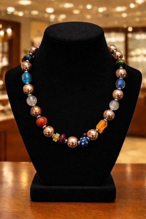 ARTISAN MURANO GLASS BEADS W/ COPPER NECKLACE BOLD (1 of 10)