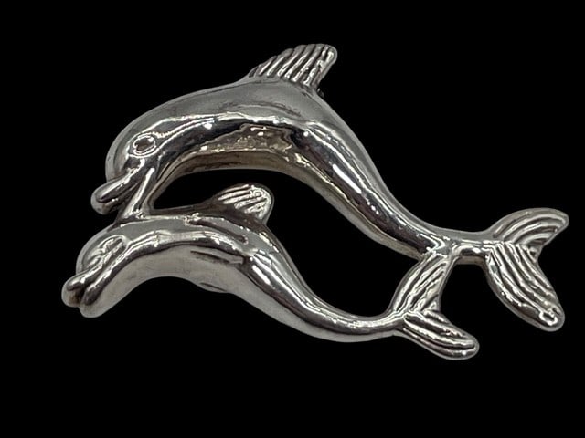 STERLING SILVER VTG JUMPING DOLPHINS BROOCH 2" 10G (1 of 7)