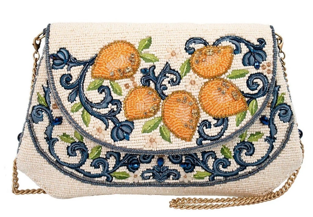 MARY FRANCES CAPRI LEMON BEADED BAG NEW W/TAGS: Capri Lemons Yellow and Blue Beaded Crossbody Handbag Capri Lemons Handbag captures the essence of a sunny Italian getaway with its beaded bright yellow lemons and rich blue scrollwork. It's the perfe