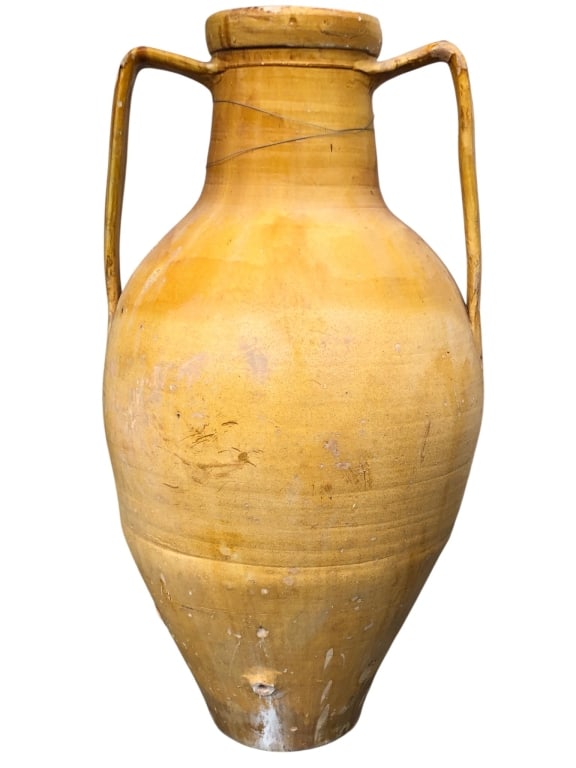 MASSIVE POTTERY VESSEL TWO HANDLED YELLOW ANTQ 46" (1 of 15)