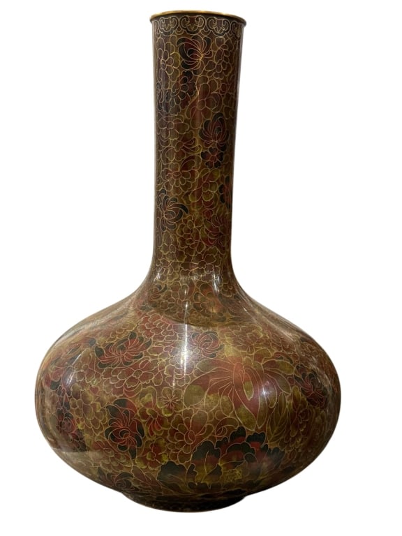 ASIAN CLOISONNE VASE ENAMELED METAL FLORAL 16" (1 of 7)