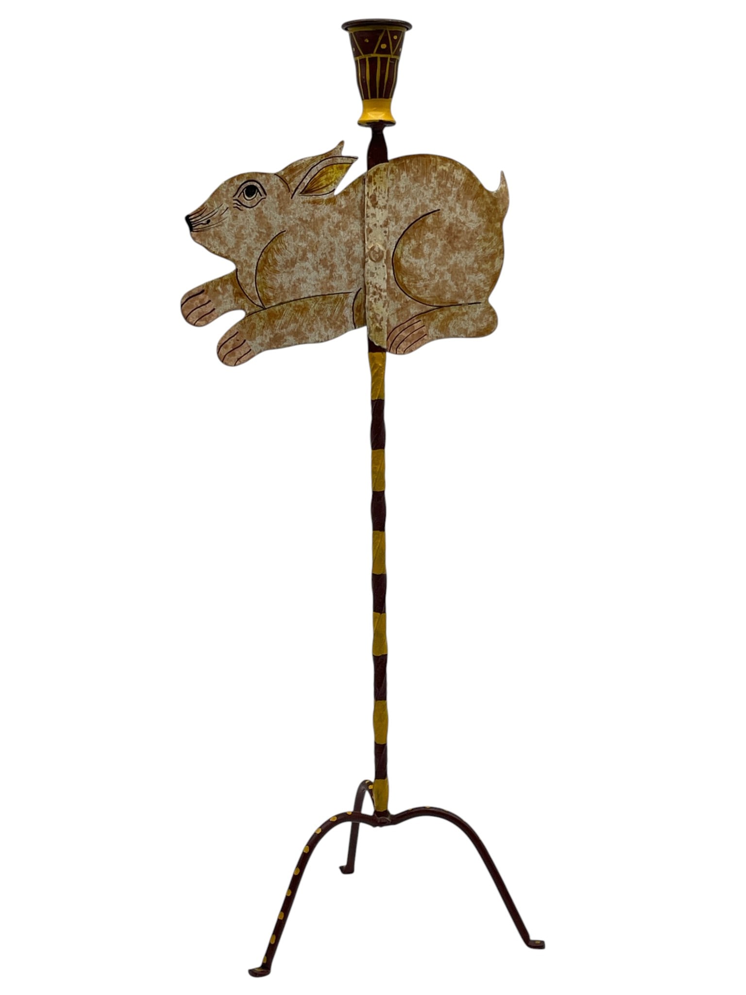 RABBIT FORM FOLK ART CANDLE HOLDER PAINTED METAL (1 of 3)