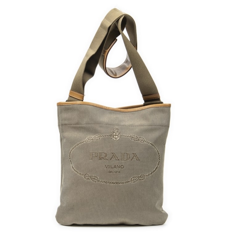 PRADA JACQUARD FLAT MESSENGER BEIGE JACQUARD BAG (1 of 10)