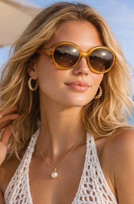 VTG DIOR AUSTRIA OPTYL GOLD AMBER MOD SUNGLASSES: Vintage Christian Dior Round Optyl Sunglasses (Amber / Honey Frame)Vintage Christian Dior Round Optyl Sunglasses (Amber / Honey Frame) 1970s?1990s era based on:Thick translucent yellow/amber frameRoun