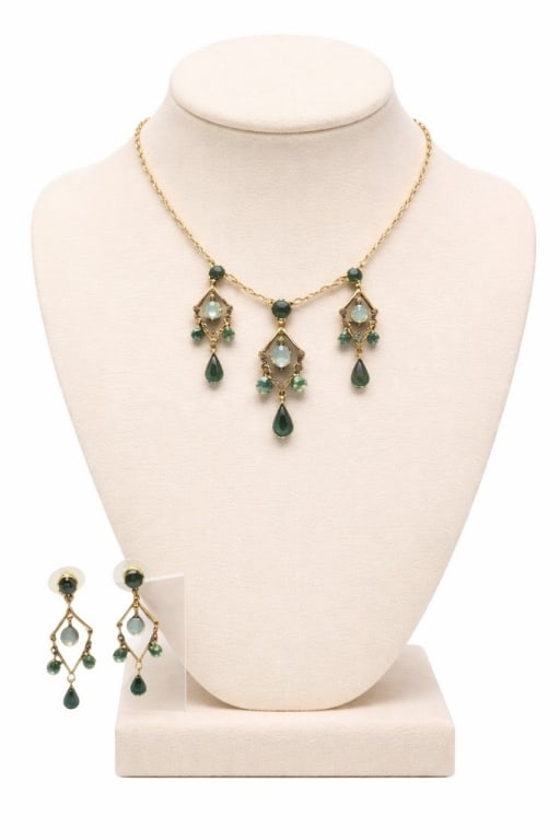 VINTAGE EMERALD OPAL GIVENCHY NECKLACE & EARRINGS: SET OF NECKLACE AND EARRINGS'By Givenchy Pretty emerald and opal colors Great condition By bidding on this listing, you understand and agree to be bound by the terms and conditions of DejaVu Auctions.