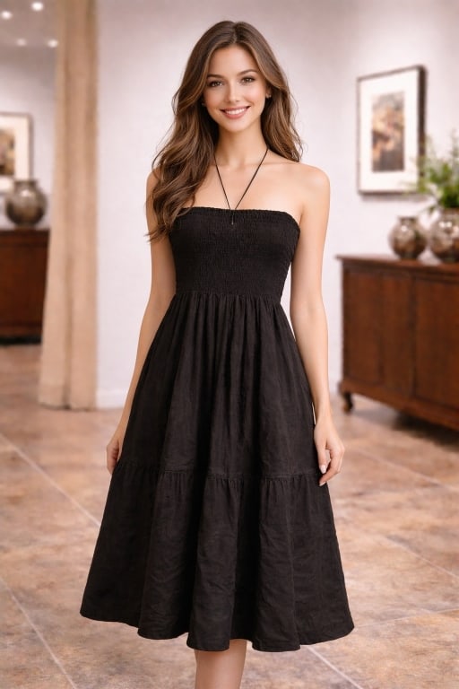 NEW $445 VINCE BLACK COTTON HALTER SUNDRESS L 14: NEW WITH TAGS and never worn. Original price $445 Black cotton with smocked bodice and thin V shaped halter strapsSuper flattering style and design Size Large and will fit a 12 to 14 nicely! Great con