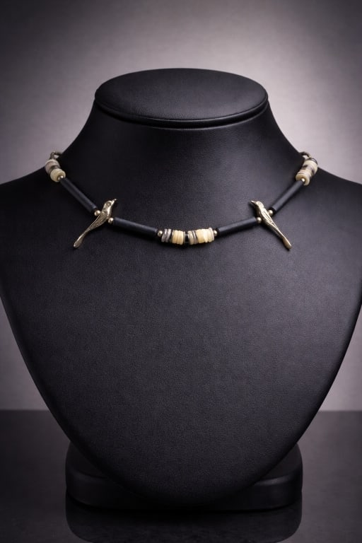 NATIVE MADE STERLING BEAD BIRD FETISH NECKLACE 14": Sterling silver with silver birds trimming the sides of the heishi stack in the middle. Barrel claspIn great vintage condition! By bidding on this listing, you understand and agree to be bound by the