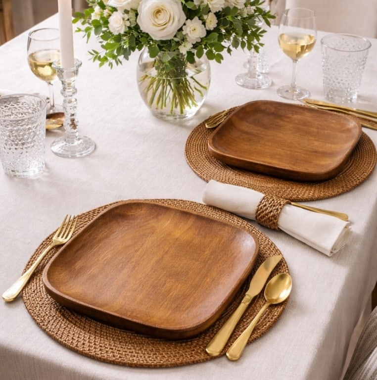DANISH TEAK WOOD DINNER PLATES SET OF 10 12" (1 of 7)