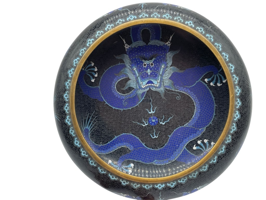 CHINESE CLOISSONE ENAMEL BOWL W/ DRAGON MOTIF 10" (1 of 10)