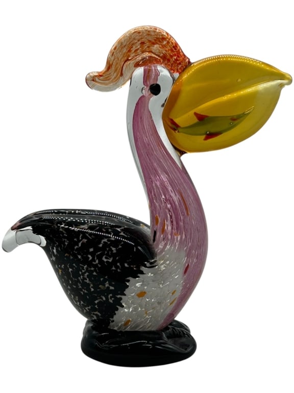 HAND-BLOWN ART GLASS PELICAN SCULPTURE 7.5" (1 of 6)