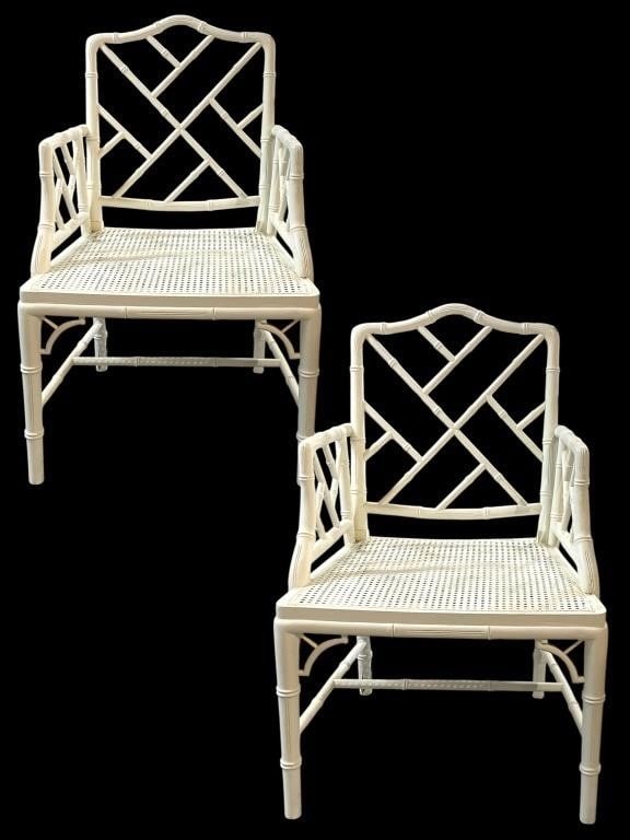 ANTQ FAUX BAMBOO & CANE SEAT PAIR OF CHAIRS WHITE (1 of 8)