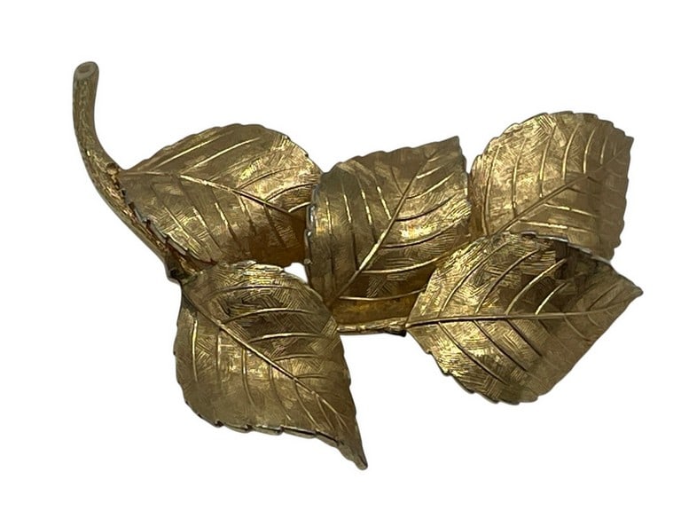 VINTAGE GROSSE GERMANY GOLD TONE LEAVES BROOCH PIN (1 of 6)