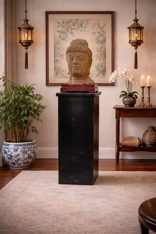 CARVED STONE BUDDHA BUST W/TALL PEDESTAL 64" ART (1 of 16)