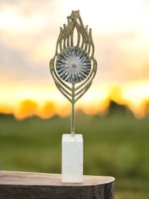 AMETHYST CRYSTALS SCULPTED BRASS FIRE RING STATUE (1 of 10)