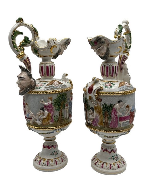 PAIR CAPODIMONTE FIGURAL URNS MONKEY FACES 13" (1 of 17)