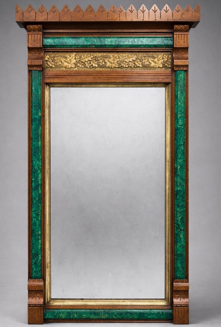 ANTIQUE EASTLAKE WALL MIRROR MALACHITE ACCENTS 43" (1 of 8)