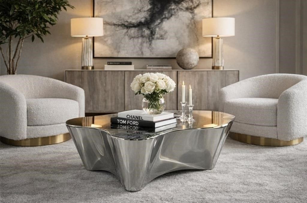 STUNNING SMOKED CHROME AMOEBA COFFEE TABLE WOW! (1 of 4)
