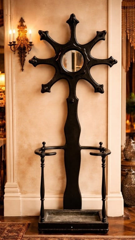 FLOOR STANDING HALL TREE WITH MIRROR 75" VINTAGE (1 of 15)